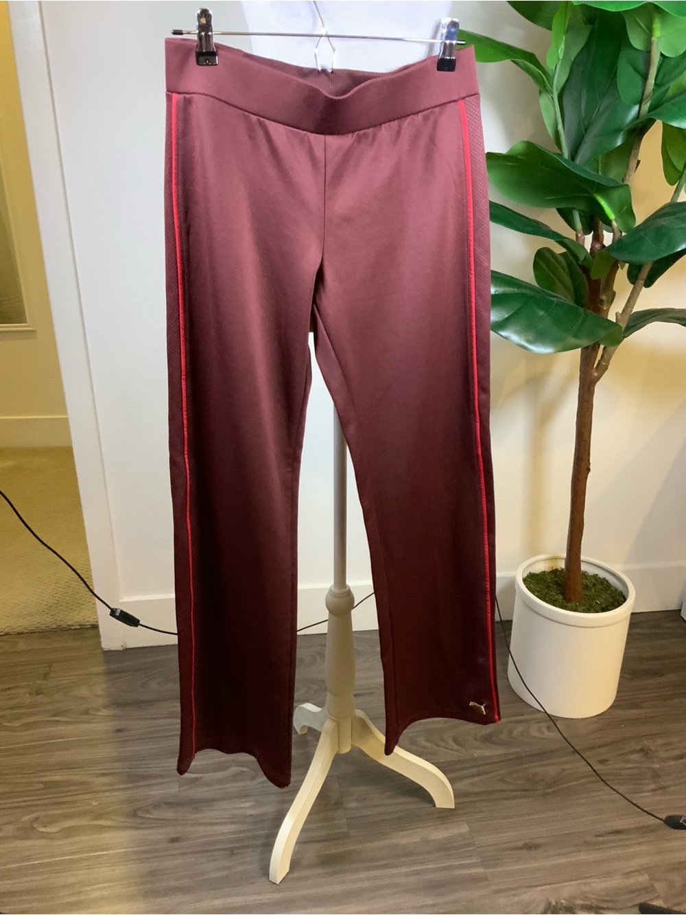 Puma Women's Burgundy Track Pants with Red Side Trim